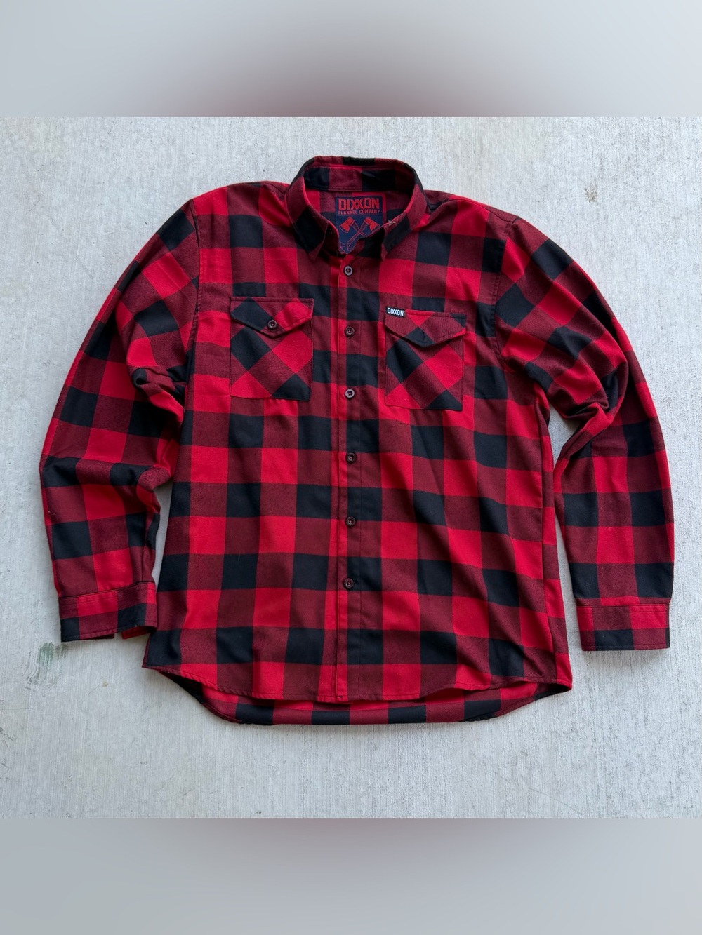 Dixxon Flannel Shirt Mens Large Red Black Redrum Buffalo Check D-Tech Button Up